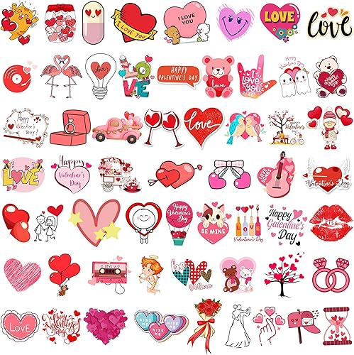 Miniatura 3 de XZENTIRA, 100 calcomanías para el día de San Valentín, calcomanías de amor, calcomanías de vinilo impermeables para botella de agua, laptop,