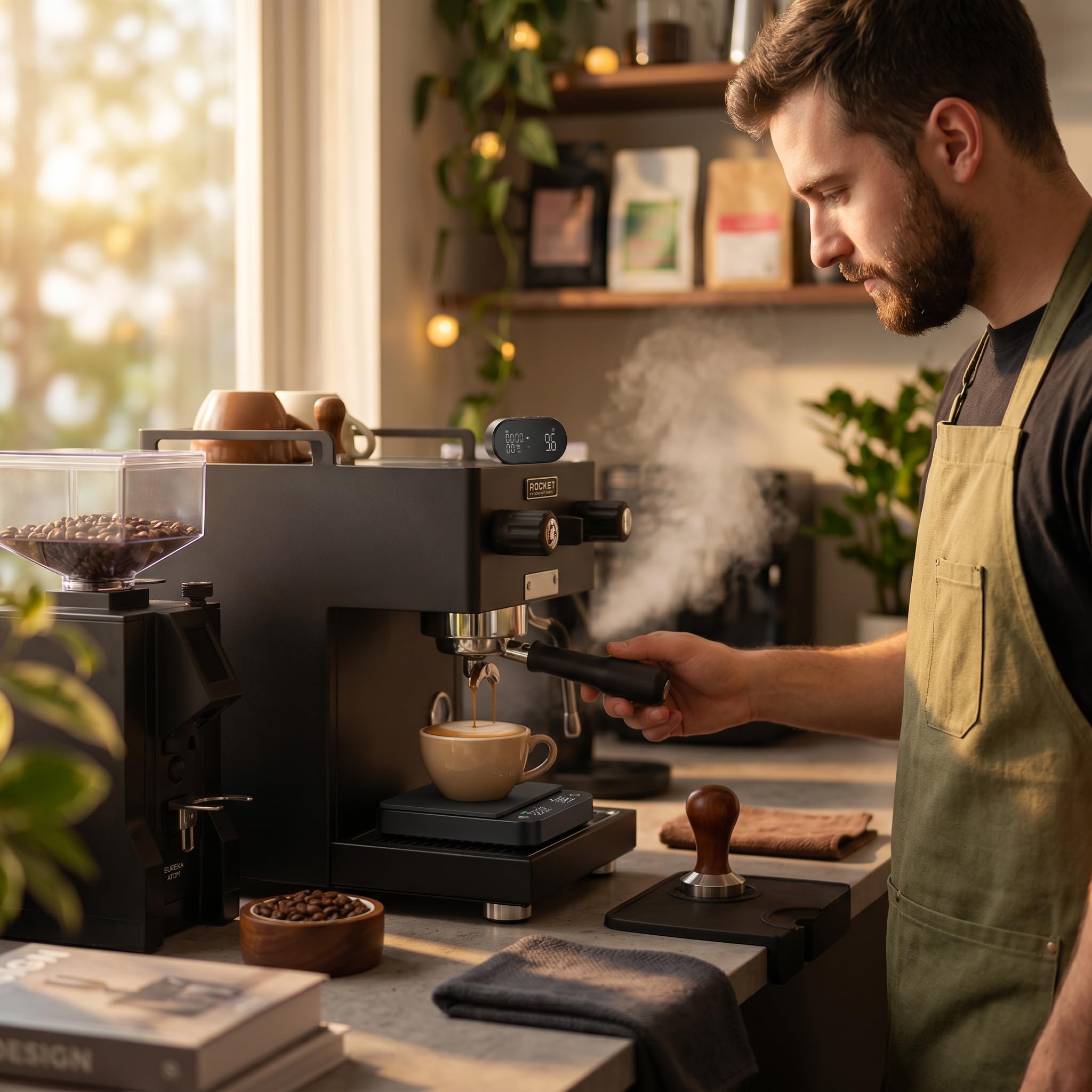 Premium Kaffeewaage mit Funk-Display & Timer – Espresso Waage 0,1g / 3kg mit Flussraten-Anzeige, 5 Modi für Siebträger & Filterkaffee Pour-Over, Digitale Küchenwaage Automatischer Zeitmessung