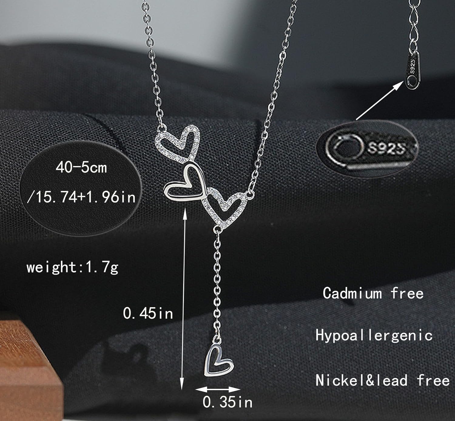 Valentines Day Gifts for Her,925 Sterling Silver Triple Heart Charm Necklace for Women,Dainty 14k Gold Plated Cubic Zirconia Infinity Love Heart Lariat Pendant Necklace Fashion Jewelry for Mother Daughter Wedding Gift - Image 5