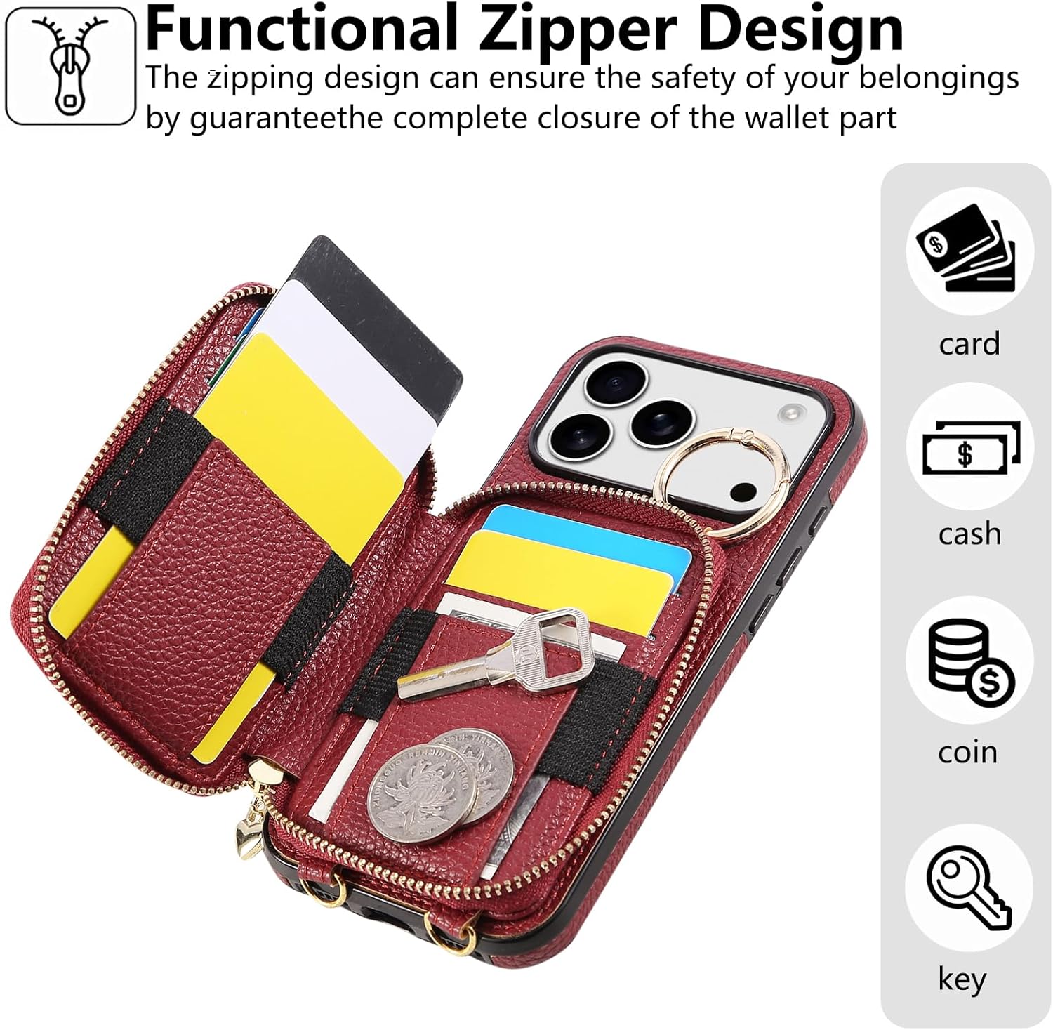 Asuwish Phone Case for iPhone 17 Pro Max 6.9 inch 2025 Zipper Wallet Cell Cover with Screen Protector Ring Credit Card Holder Slot Crossbody Strap Lanyard i Phone17 17Pro i17 17ProMax Black