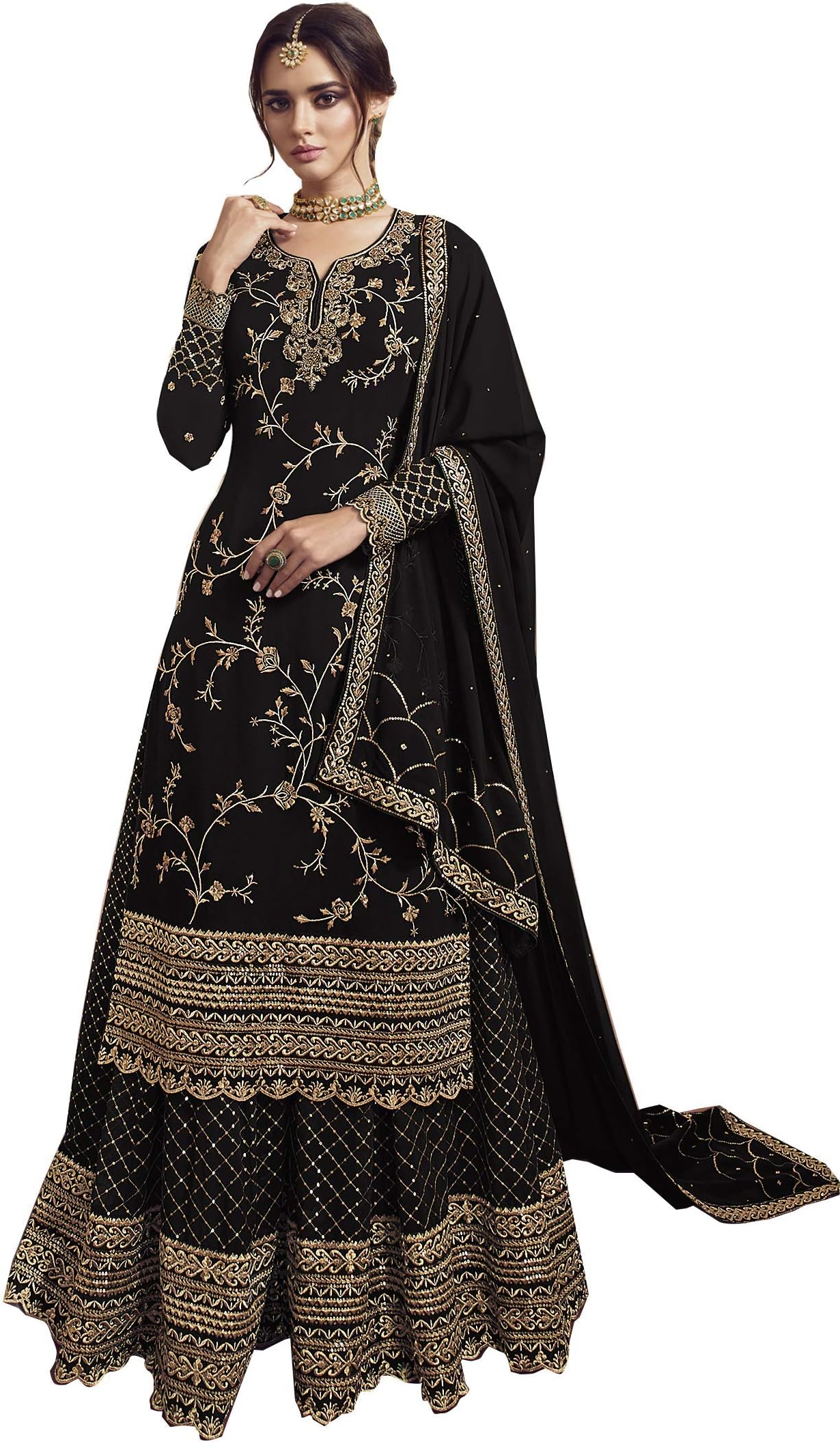 Indian Indian Women's Georgette and santoon Suits for Women, Gown for Women semi-Stitched, Gown in Clothing & Accessories