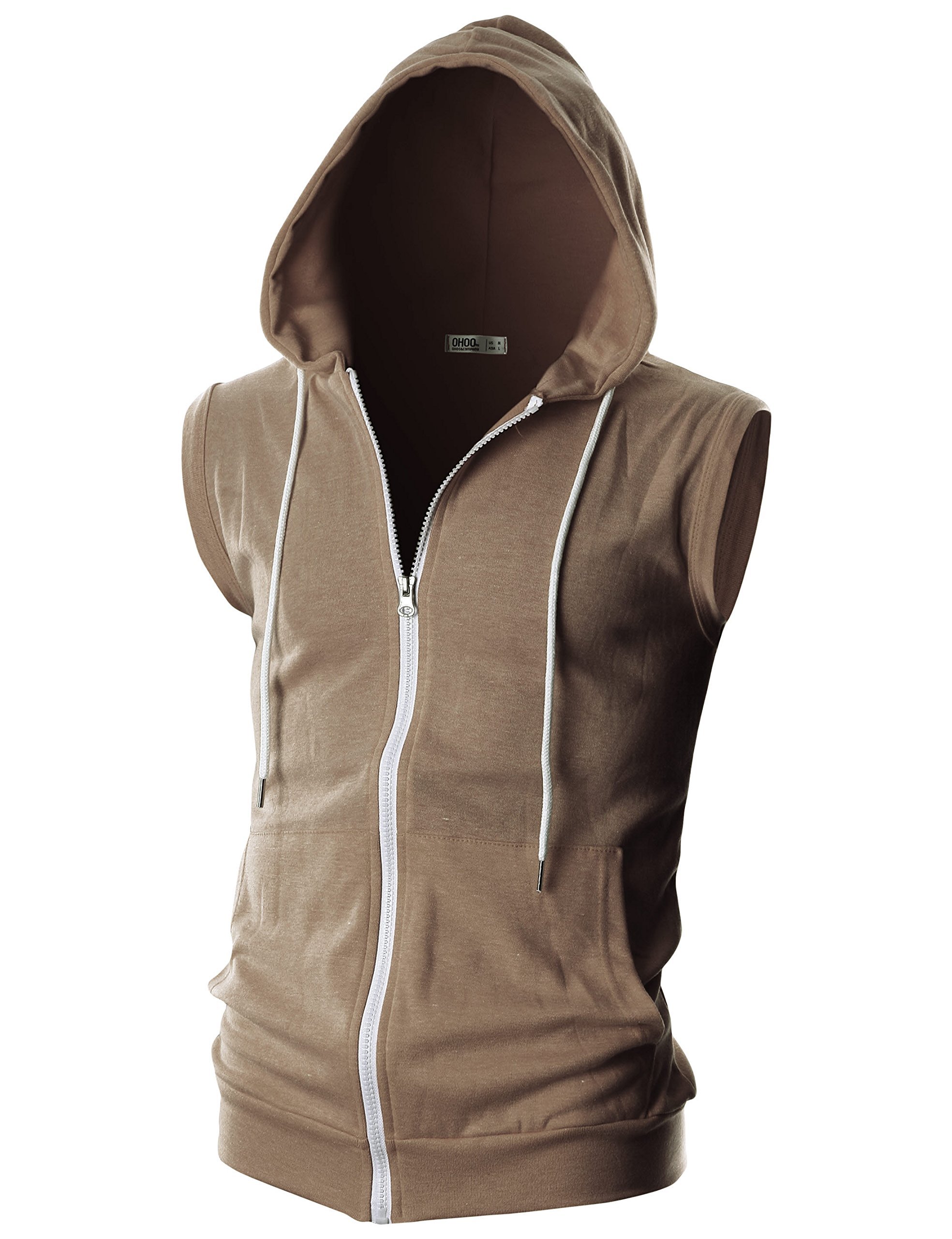Ohoo Mens Slim Fit Sleeveless Lightweight Zip Up Hooded Sweatshirt Vest Hoodie