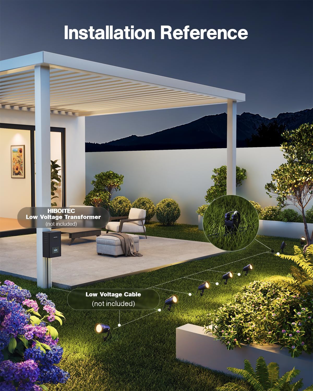 HIBOITEC Spotlights Low Voltage Landscape Lighting with Connectors 600LM 2900K Landscape Lights Kit 12-24V AC/DC IP65 Waterproof for House Yard Trees Garden Outdoor 10 Packs