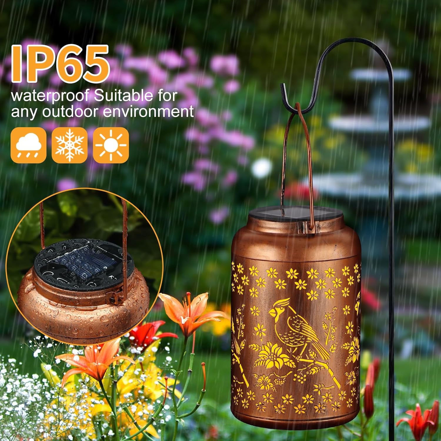 Solar Lanterns Outdoor, Waterproof Hanging Metal Solar Lanterns LED Decoration for Garden, Yard, Patio - Perfect Birthday Gifts for Women Mom Grandma(01-Red Bird)