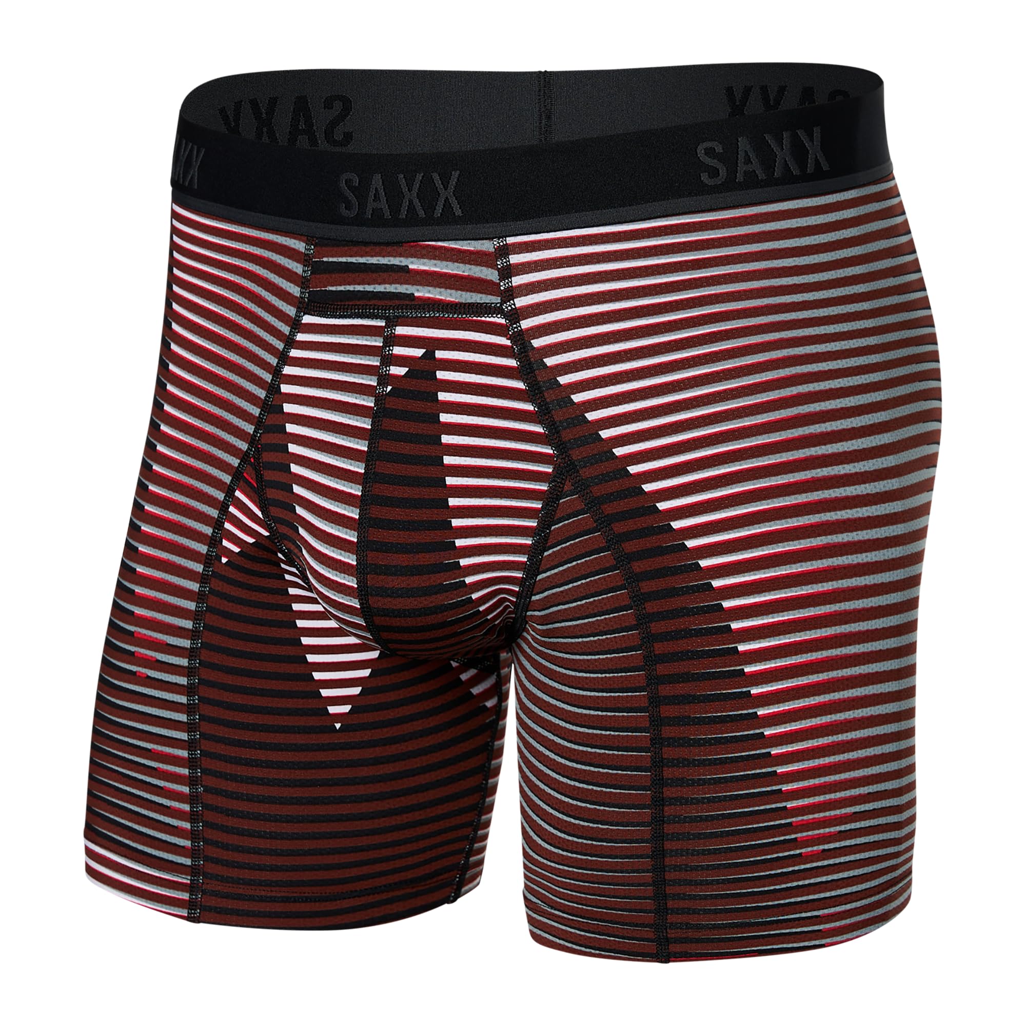 Saxx Kinetic Light Compression Mesh Boxer Briefs, Optic Mountain/Dark Brick - L Red