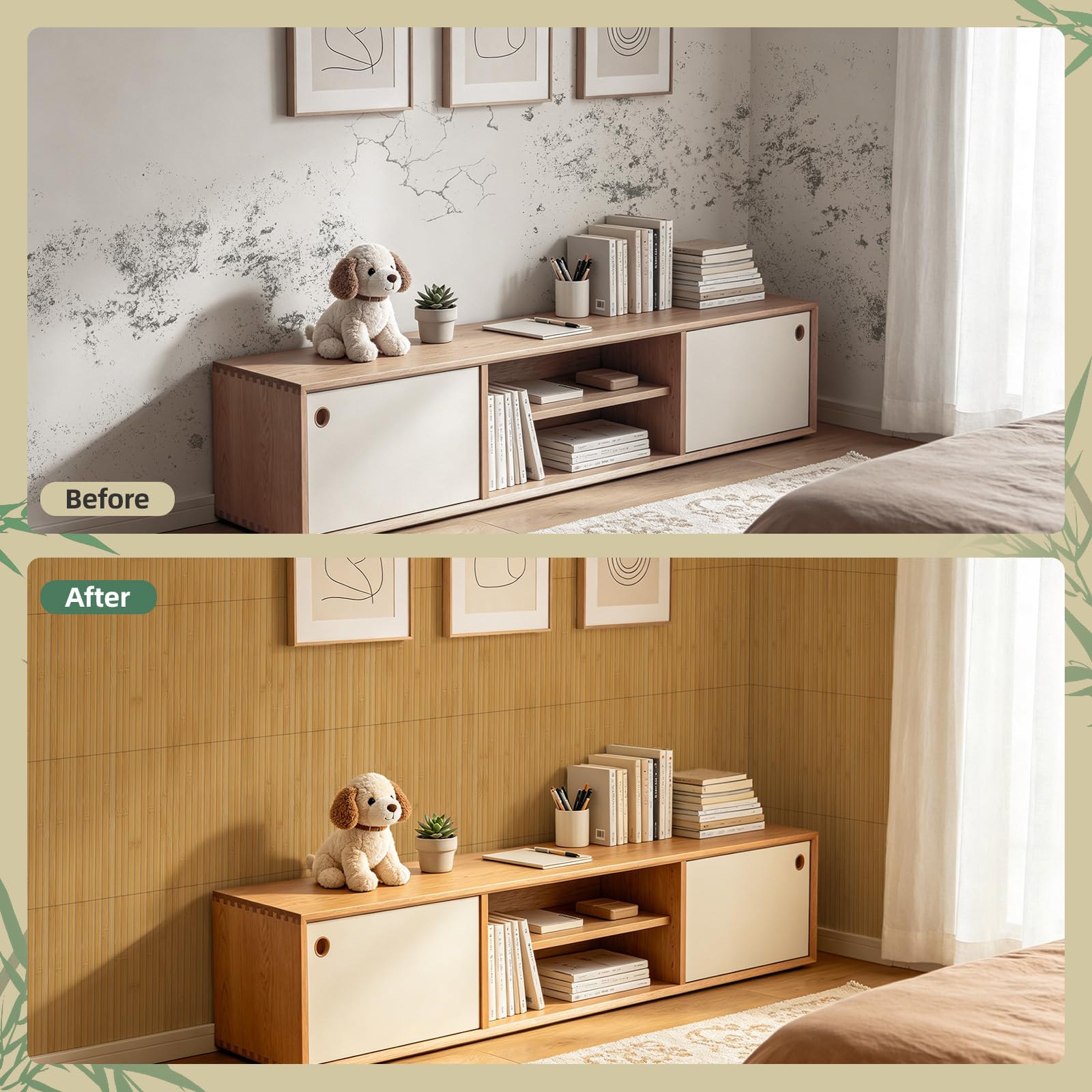 Vieshful 4 Stück Bambus Wandpaneele (40 x 240cm), Flexible Wandverkleidung für Innenräume, Holzlamellen-Optik für Kücheninsel, Wohnzimmer, Büro & DIY Möbel Upcycling Karbonisiert