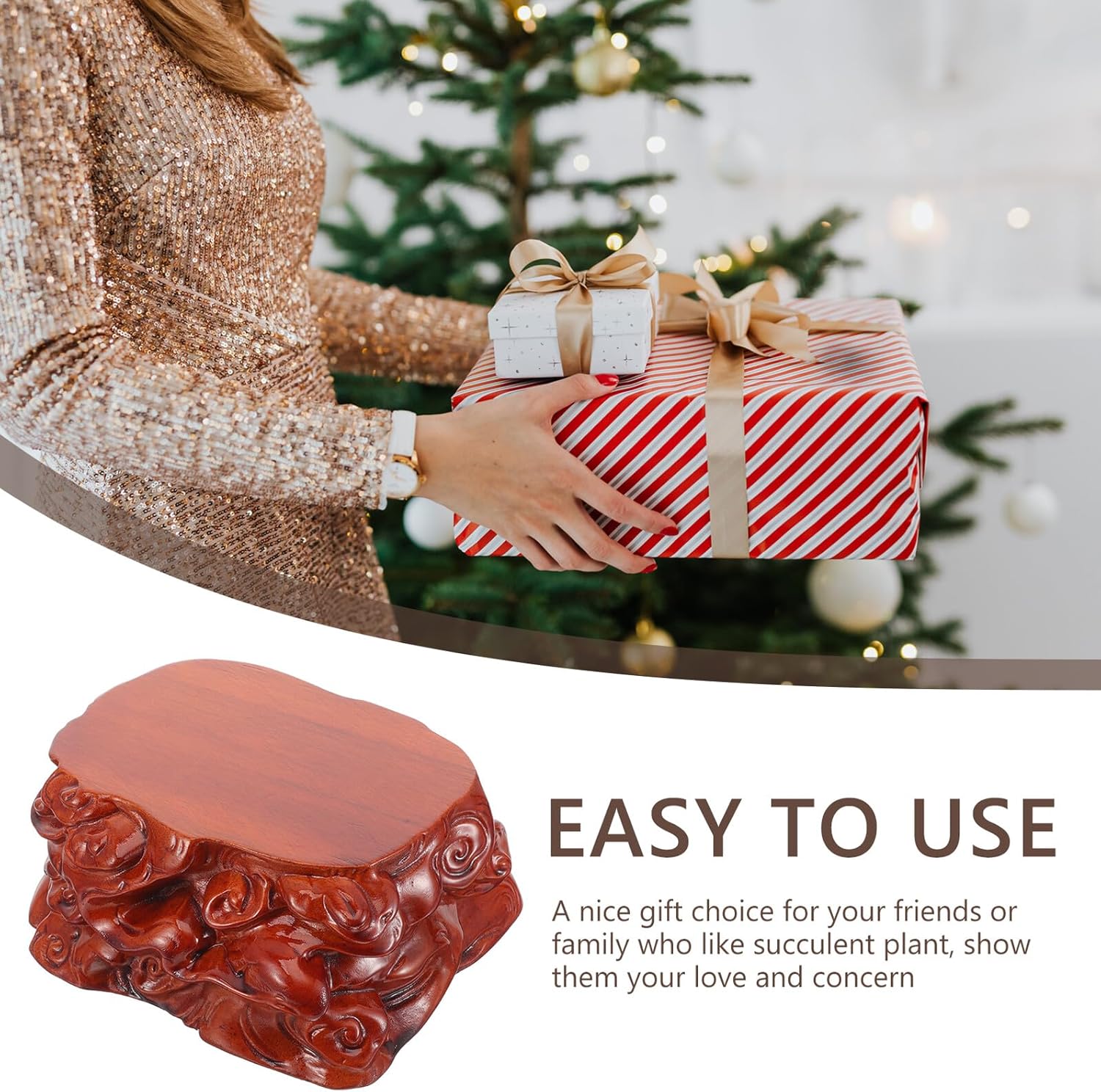 Wooden Display Stand Stone Display Holder Small Carved Wood Pedestal Base for Home Décor and Crafts