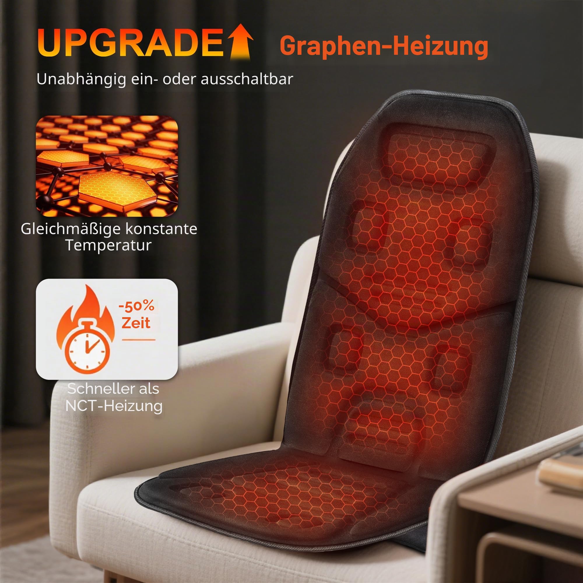 COMFIER Massagesitzauflage mit Wärme - 10 Vibrationsmotoren, Rückenmassagegerät für Stühle, Massagematte für Rücken, Geschenke für Männer/Frauen/Mama/Papa