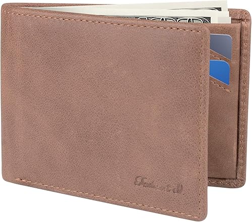 Cartera delgada para hombre, de piel auténtica, plegable, con bloqueo RFID, minimalista, elegante, bolsillo frontal, carteras para hombre (pestaña