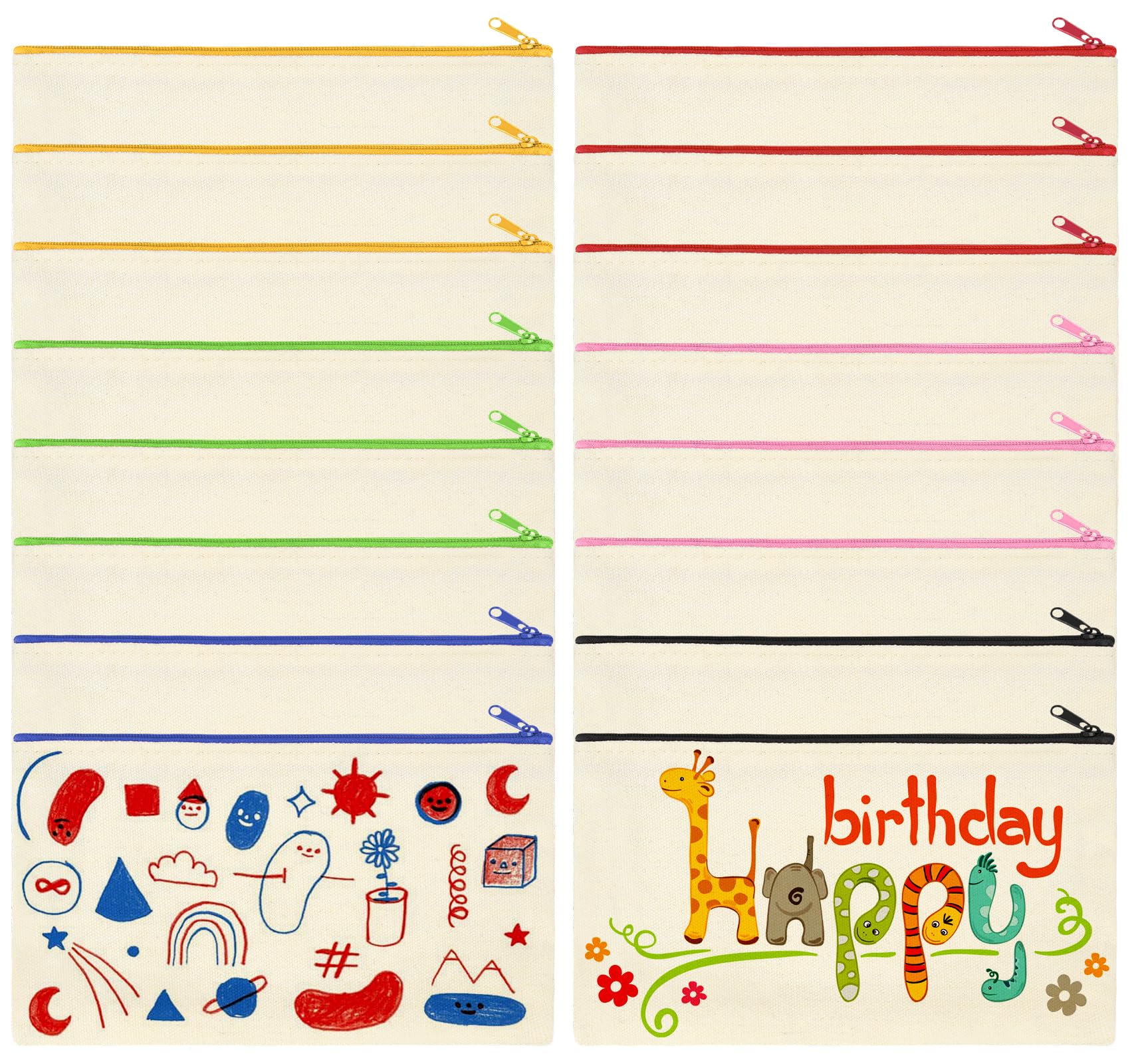 KARBRING 16 Stück Mäppchen zum Bemalen, DIY Kindergeburtstag Basteln, Blanko Stoffbeutel Stofftaschen zum Bemalen, Taschen zum Bemalen Kinder für Schule, Lagerung, Büro