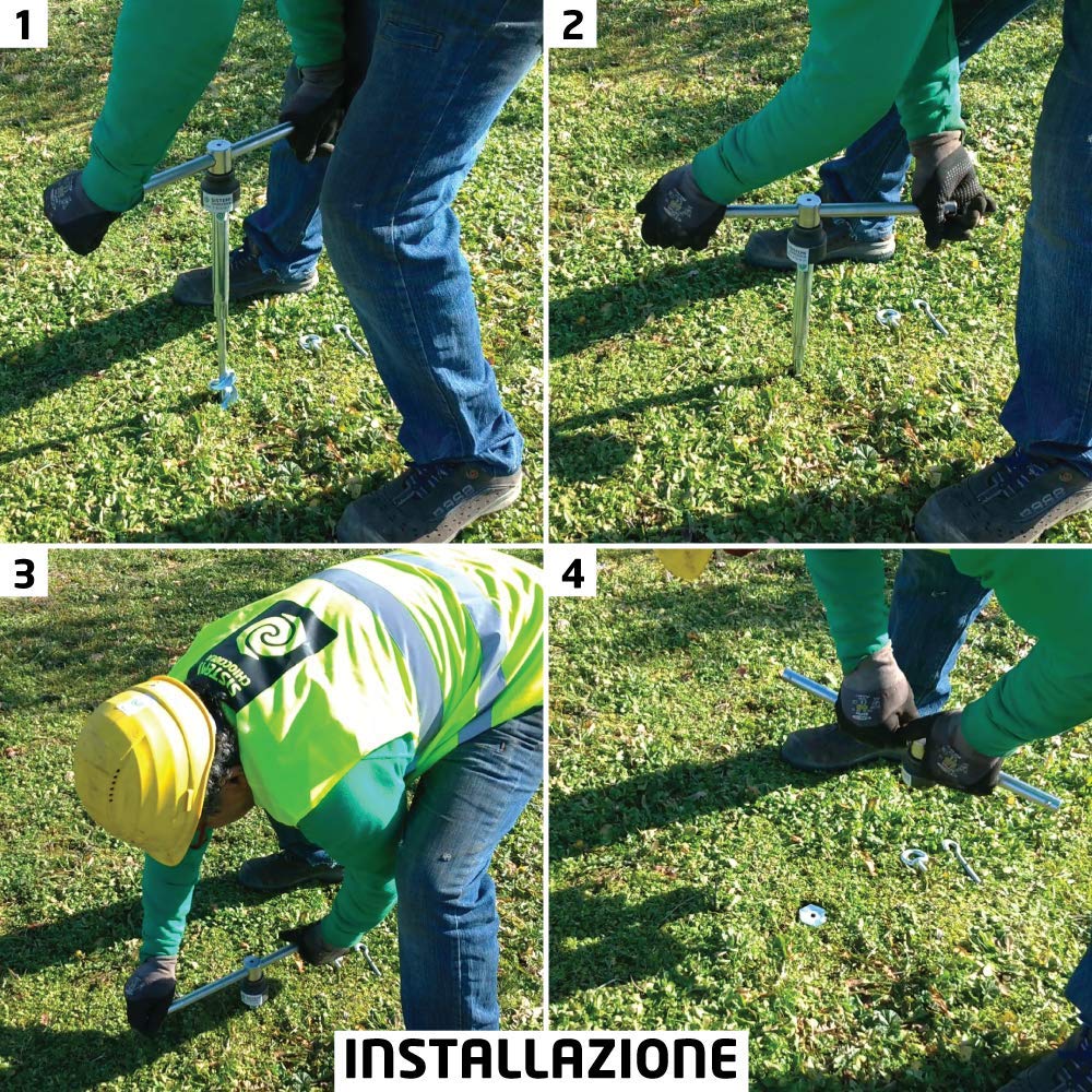 Viti per terreno T-BLOCK - Kit di 4 viti di ancoraggio a terra per gazebo e arredo da giardino. Ecologici, L 38 cm Ø 28-14 esagono da 41 mm con punto fisso M10.