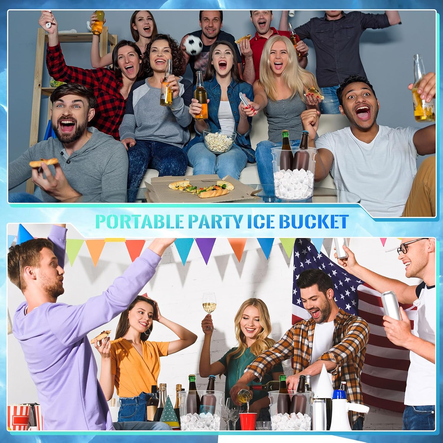 Tessco for you 12 Pack Plastic Ice Buckets Clear Champagne Beer Bucket Cooler with Built in Handle Stackable Beverage Tubs Wine Chiller Bin for Party BBQ Bar Wedding Pool Outdoor Event (5.3L/5.6Quart)