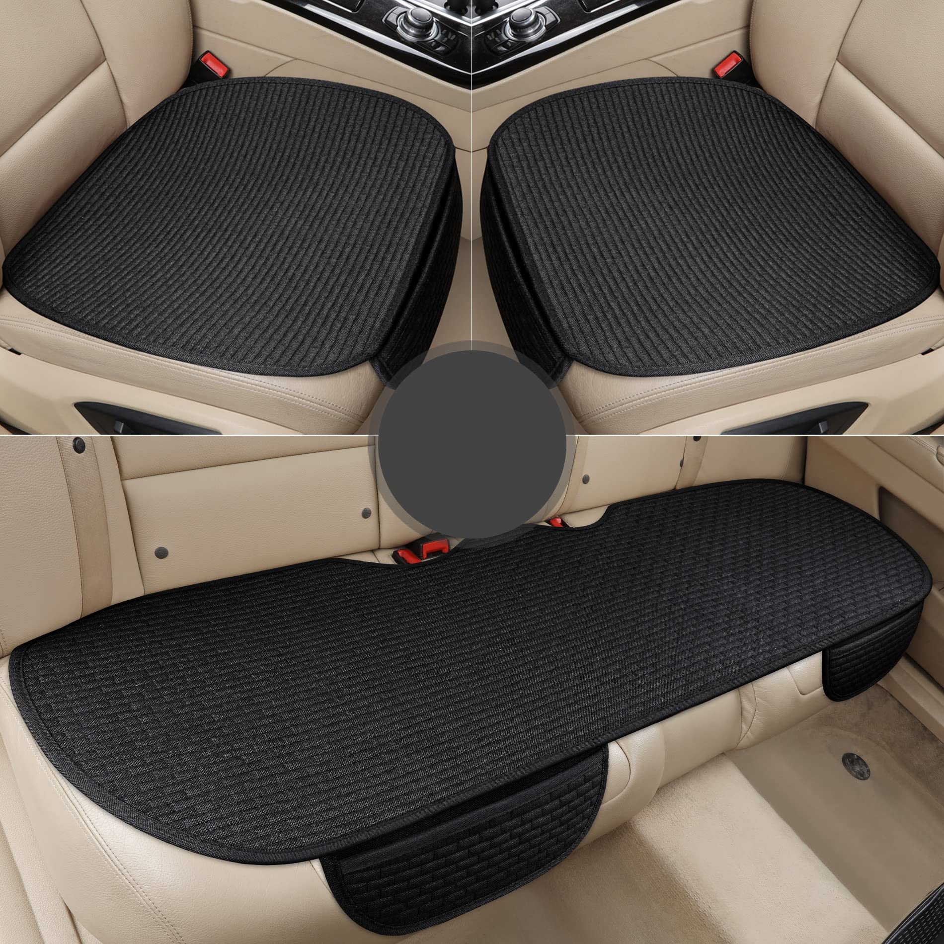 Car Seat Covers Cushion Pad 2PCS for Auto Supplies Universal Anti-Slip, Prevent Leather Seats from Burning in Summer & Jeans Fading(3Pcs Black)