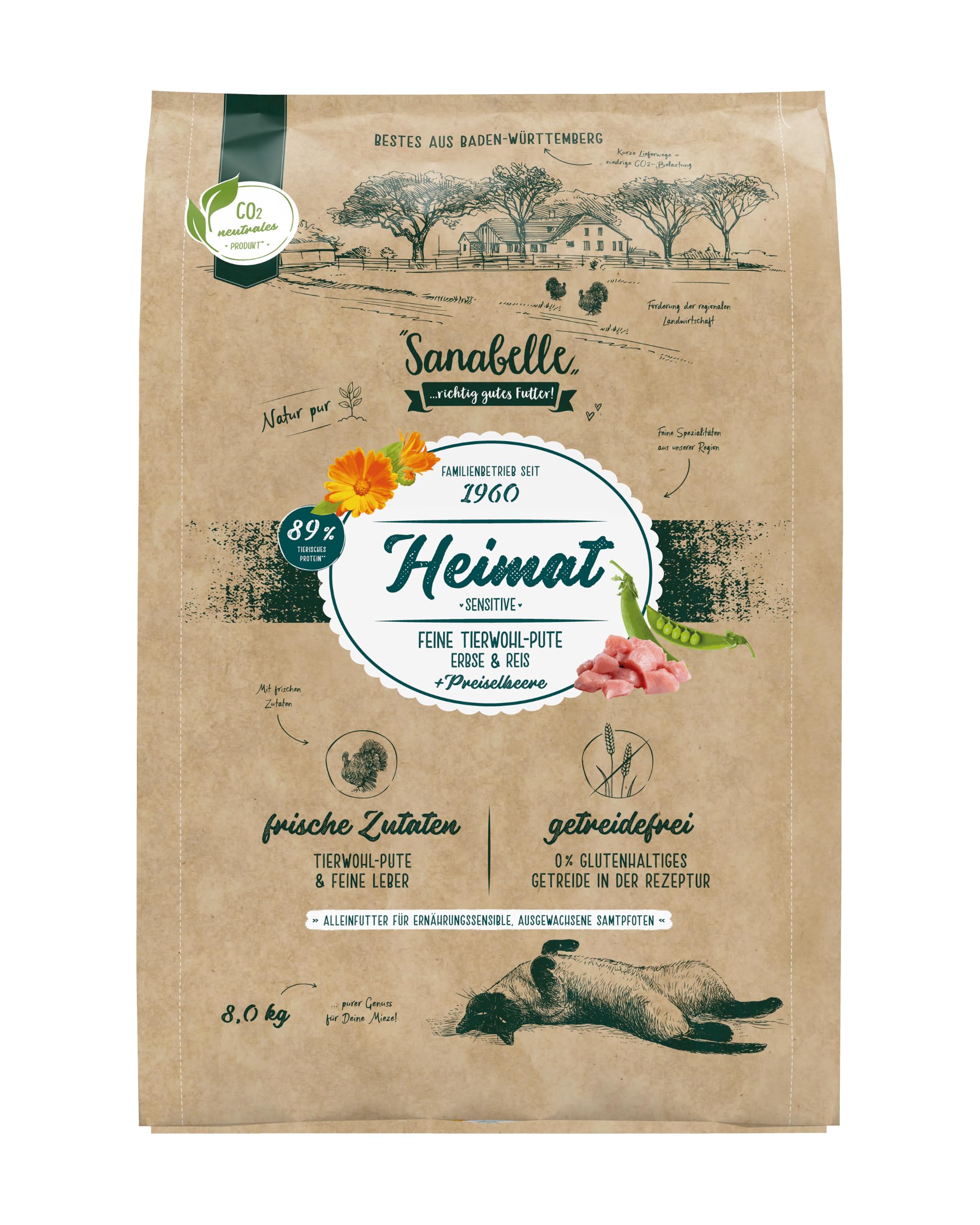 Sanabelle Heimat Sensitive Tierwohl-Pute Katzenfutter trocken 8 kg