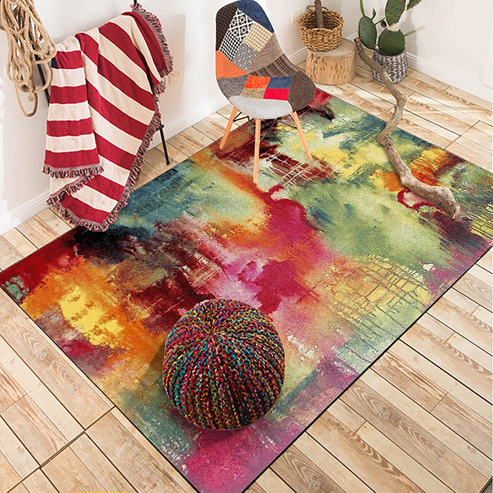 Tapis en coton lavable rectangulaire et design moderne pour salon