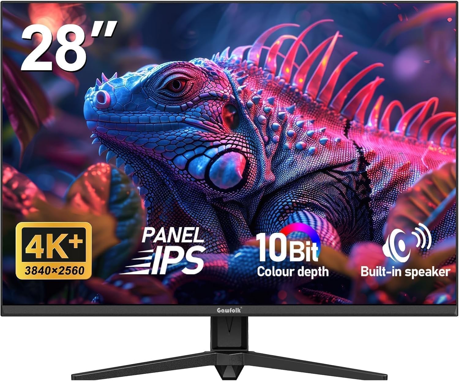 Gawfolk 28 Zoll 4K Gaming Monitor 60HZ IPS PC Bildschirm mit Lautsprecher 3840 x 2560p, Computerbildschirm mit FreeSync, HDMI, DisplayPort, unterstützt VESA