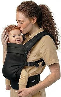 Boba Auri Babytrage Neugeboren bis Kleinkind - 100% Baumwolle-Premium, 3 ergonomische Tragepositionen (nach innen/nach außen/Rücken), „M“-Position mit verstellbarem Sitz (3,2-20 kg) - Schwarz
