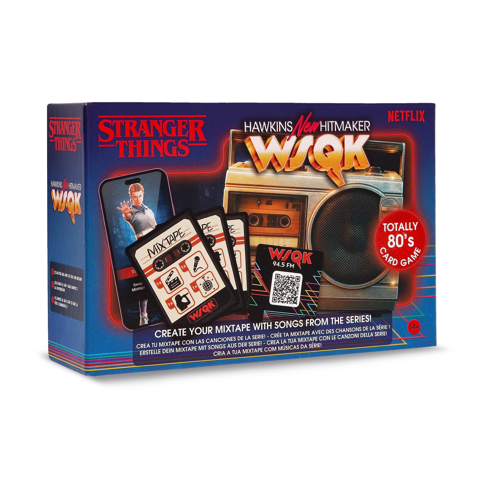 Stranger Things Hawkins Hitmaker – Gioco Di Carte Musicale Anni '80 Con QR Code E Spotify, 150 Carte Per 2-6 Giocatori