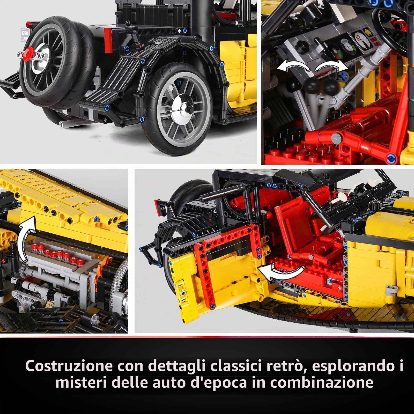 Mould King 13080 Technik Vintage Car, 3564 Pezzi Auto D'epoca, Modellino Auto da Costruire, Kit di Modellismo da Collezione (senza motore)