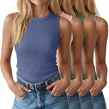 4 Pack 95% Cotton Ribbed Tank Tops for Women