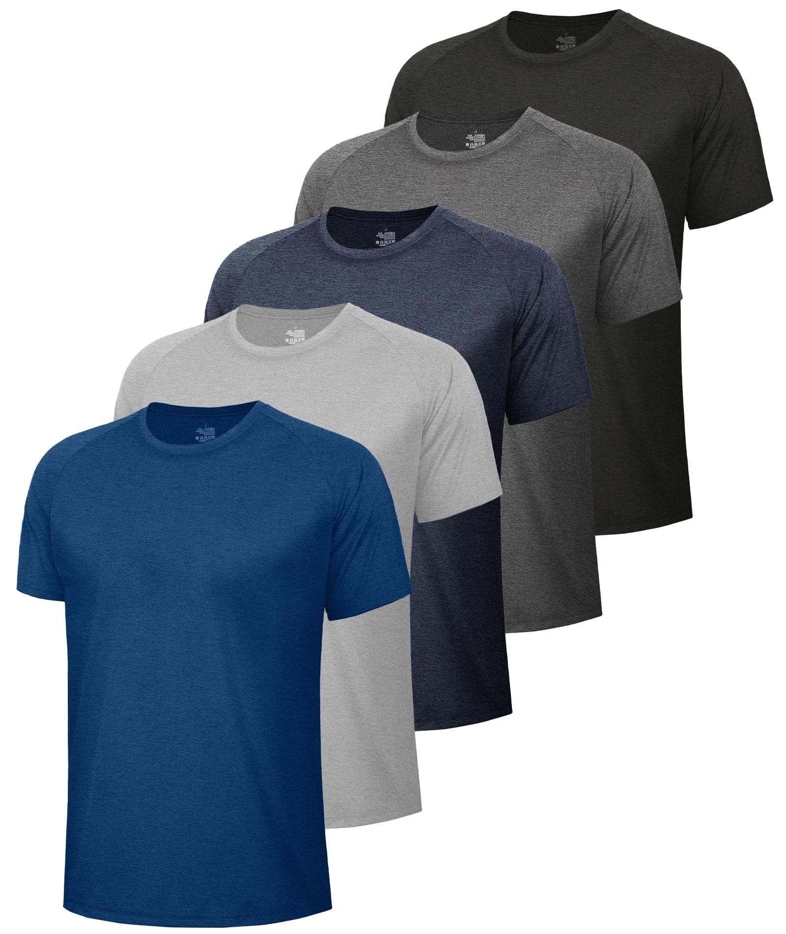BOOJO 5 Pack Workout Shirts for Men-Quick Dry Black Gym Moisture Wicking Short Sleeve T-Shirts for Running Athletic Casual