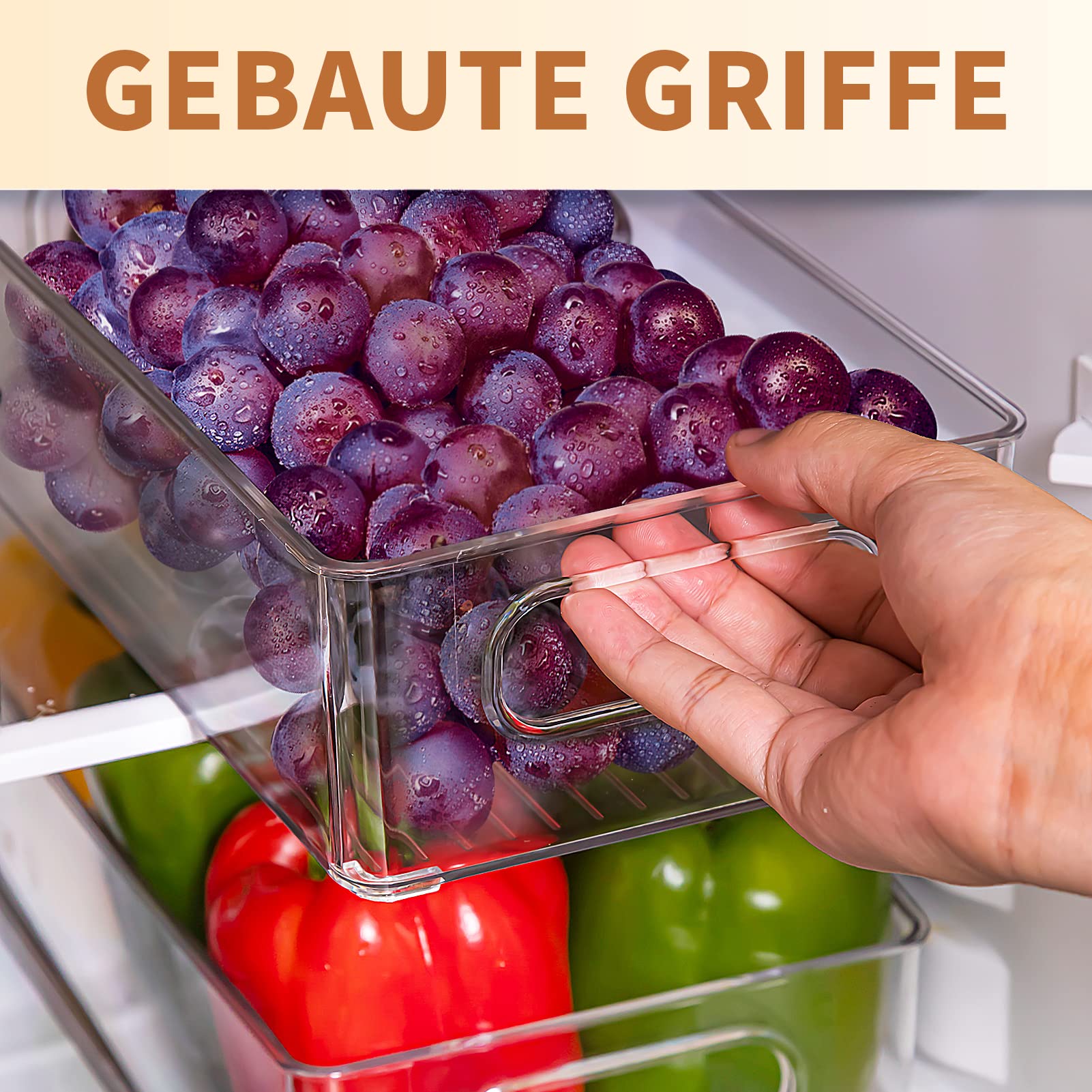 Kühlschrank Organizer 6er Set, Stapelbare Küche Aufbewahrungsbox & Organisation Gschublade Fridge Organizer Box, Kitchen BPA Frei Storage Ideal für Küchen, Kühlschrank, Schränke- BPA-frei