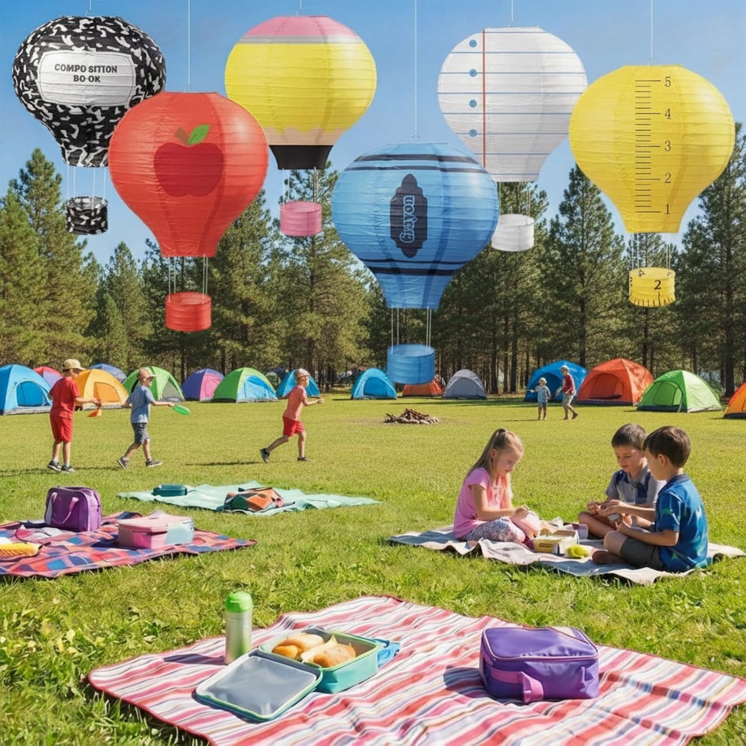 Glooglitter 6 Pcs Hot Air Balloon Classroom Decoration from Ceiling | Back to School Hanging Decorations Composition 12 Inch Notebook Theme Paper Lanterns for Teacher Back to School Party Decor