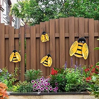 Mentoart Metal Bee Wall Art, 4-Pack – Party-Themed Hanging Sculpture for Bedroom & Living Room, Outdoor Garden, Patio, Fence or Yard Decoration