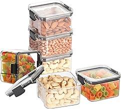 STL Food Storage Containers with Lids, Airtight Plastic Kitchen Storage Containers With Locking Clips, BPA Free, Clear Kitchen Container For Dry Food, Flour (6, Black, 460ml)