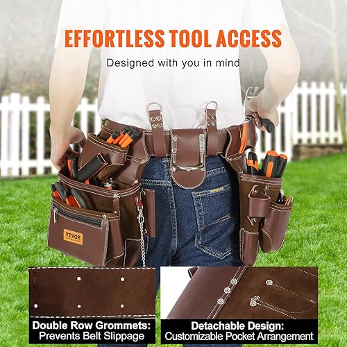 Miniatura 4 de VEVOR Cinturón de herramientas, 22 bolsillos, ajustable de 29 a 54 pulgadas, bolsa de herramientas de poliuretano resistente de alta calidad, bolsa