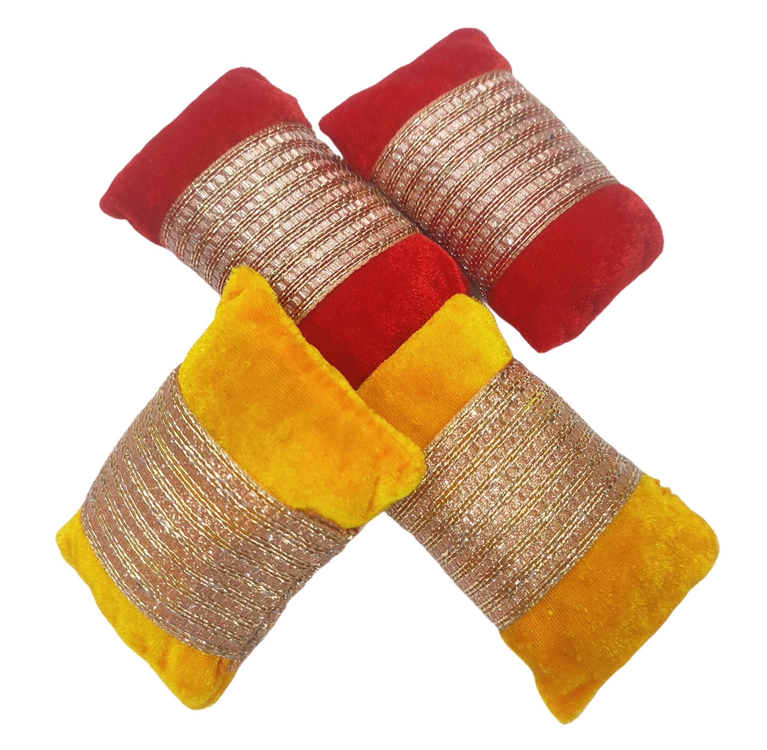 Navti Creations Laddu Gopal Pillow/Sofa Cushions/Goddess Takiya for Temple Mandir Krishna God Idol in Velvet (Size 1-8)(Pack of 4) Red & Yellow-image-20