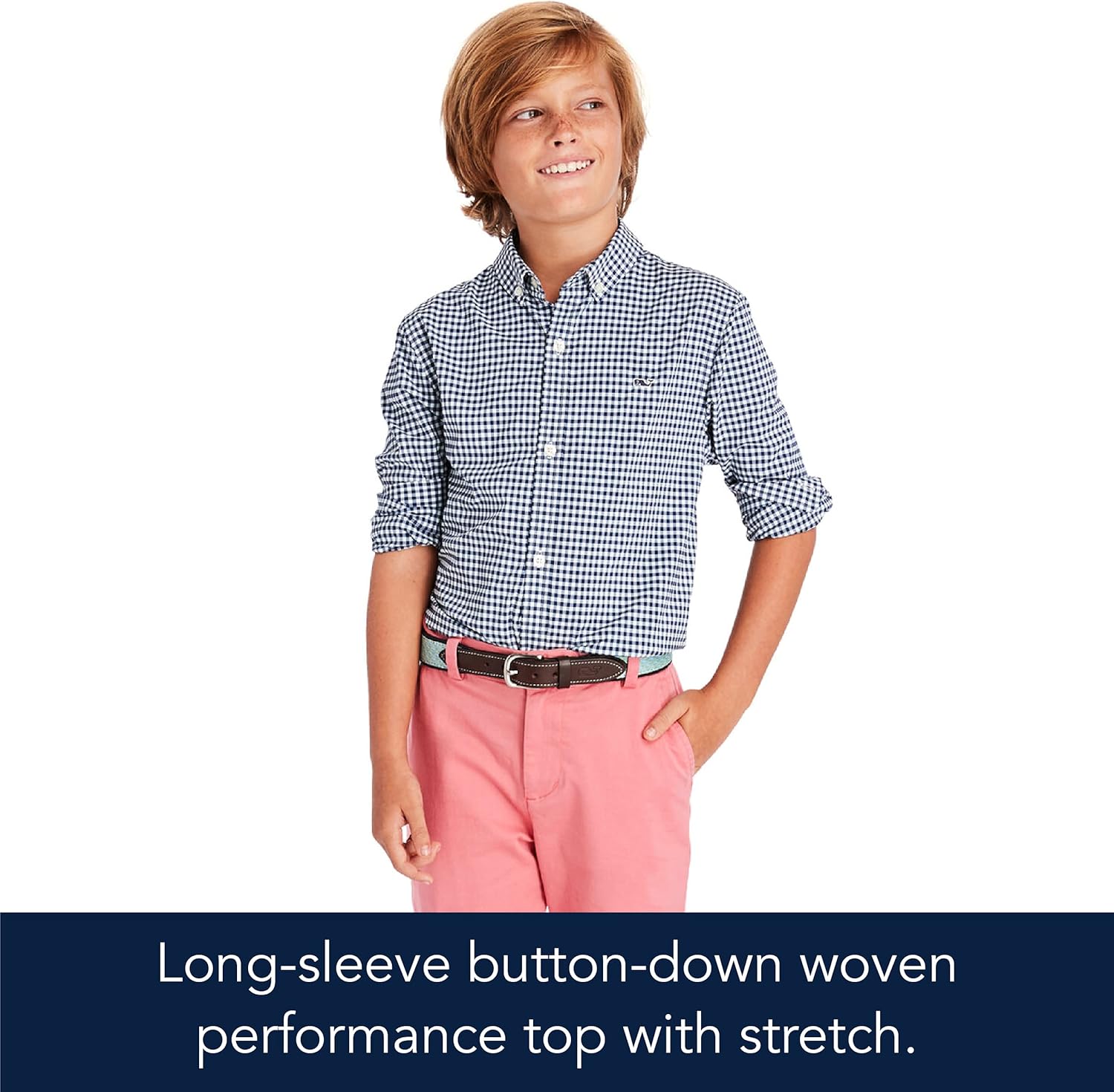 vineyard vines Boys' Arawak Gingham Long Sleeve On-The-go Performance Whale Shirt: Clothing, Shoes & Jewelry
