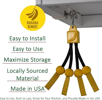 Original Hanger-Under Cabinet Banana Hook & Holder-Made in USA-Yellow-Clamp Anchor