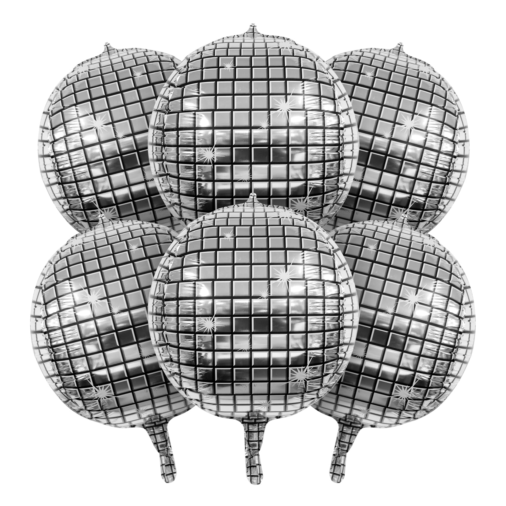 Silver Disco Ball Balloons - 6 Pack 22 Inch Mylar Foil Balloons For Party Decorations