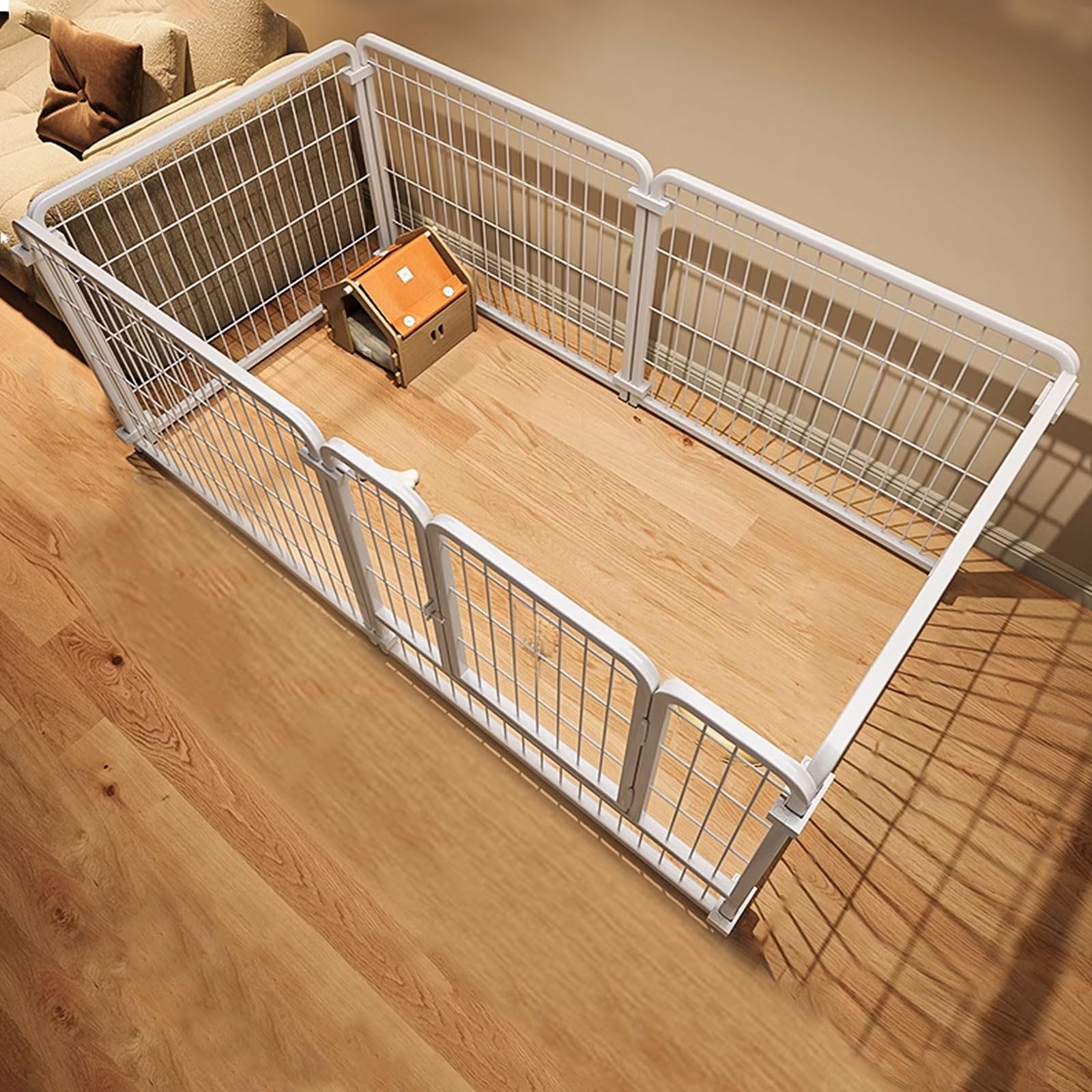 Portable Dog Fence Height 60CM Made of Carbon Steel Dog Playpen 4 Sizes with Automatic Locking Door Design for Large Medium Small Dogs and Pet Easy to Assemble(120x60x60cm)