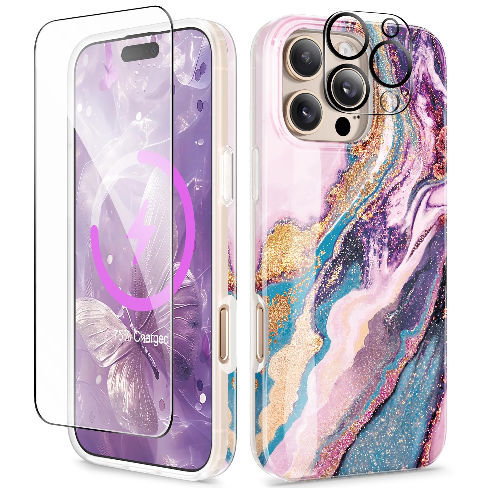 GVIEWIN Custodia compatibile con iPhone 16 Pro Max 6,9'' con pellicola protettiva e Pellicola Protezione Fotocamera, trasparente antiurto sottile con motivo floreale per donne, Floratopia/multicolore GVIEWIN Custodia compatibile con iPhone 16 Pro Max 6,9'' con pellicola protettiva e Pellicola Protezione Fotocamera, trasparente antiurto sottile con motivo floreale per donne, Floratopia/multicolore