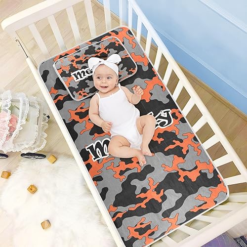 Miniatura 2 de Custom Camouflage Black Orange Crib Mattress Protector Pad for Boys Girls Baby Ice Silk Mat Bed Mattress Protector Pad Cooling Mattress Topper for