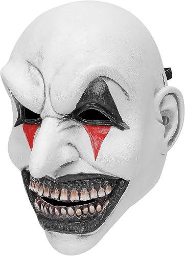 Miniatura 2 de Máscara de payaso asesino asesino de Halloween con sombrero negro, espeluznante látex cosplay accesorios para adultos