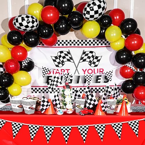 Miniatura 5 de Irenare 12 hojas de suministros para fiesta de cumpleaños de automóvil, decoración de fiesta de carreras, mantel de carrera, camino de mesa para