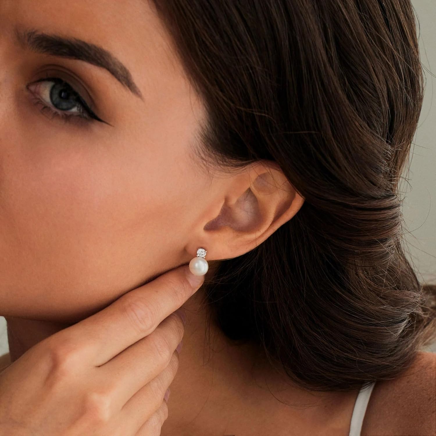 WFYOU Pearl Earrings for Women 925 Sterling Silver Earring 14K Gold Plated Pearls Stud Earrings for Women Trendy White 5 6 7 8 9 10MM Pearl CZ Diamond Hypoallergenic Earring Jewelry Gift - Image 7