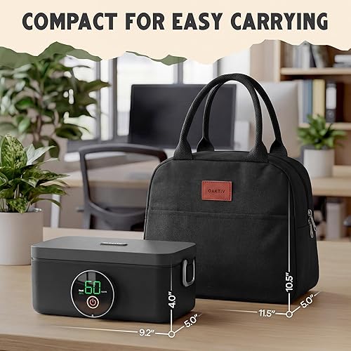 Miniatura 7 de Lonchera térmica  Fiambrera eléctrica inalámbrica de 45 W para adultos, calentador de alimentos recargable de 33.8 onzas con temporizador y estuche