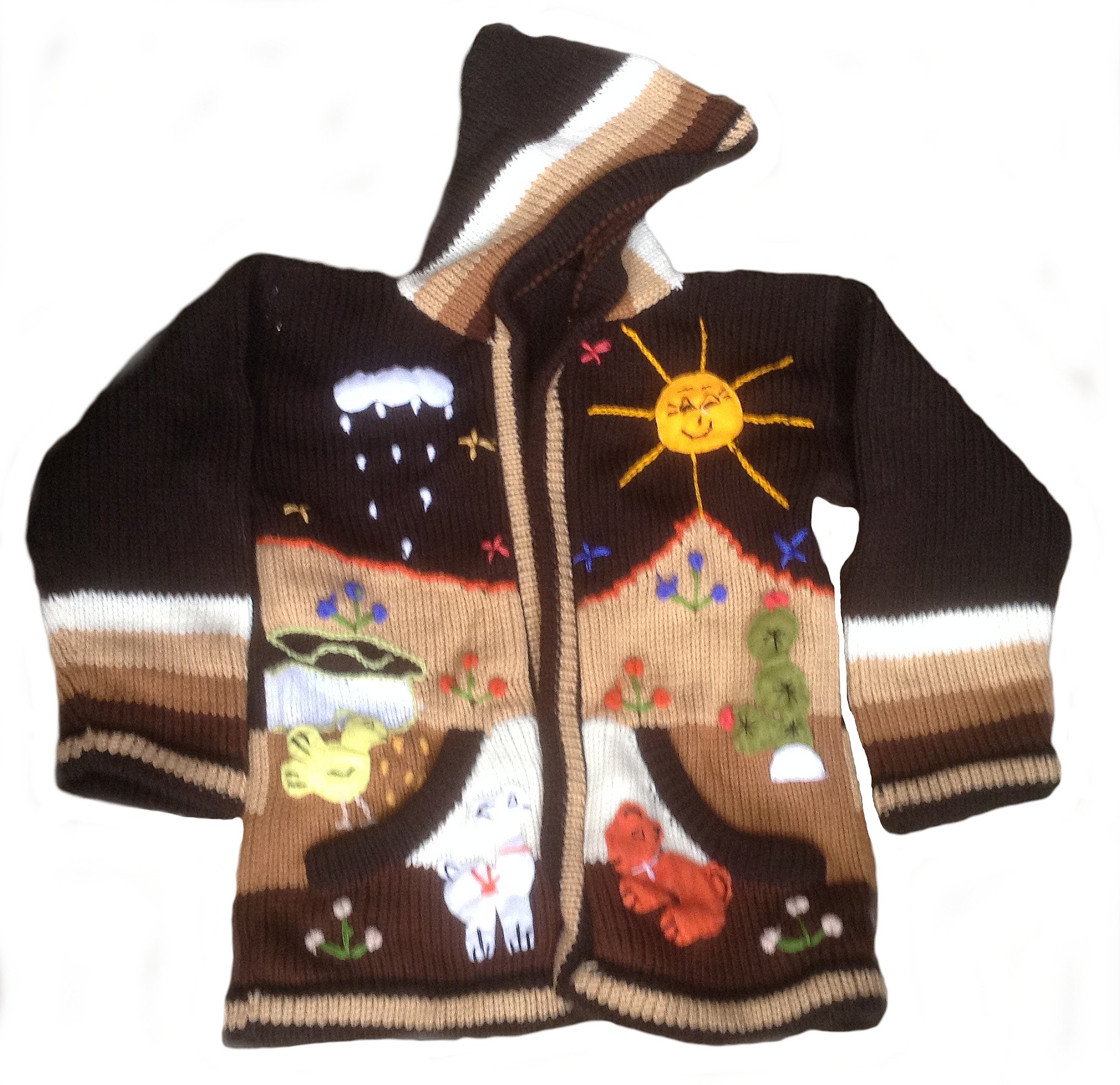 ALP acaandmore Unisex Marrón Multicolor infantil con capucha chaqueta de punto handgestrickt y handbestickt 1 – 4 años