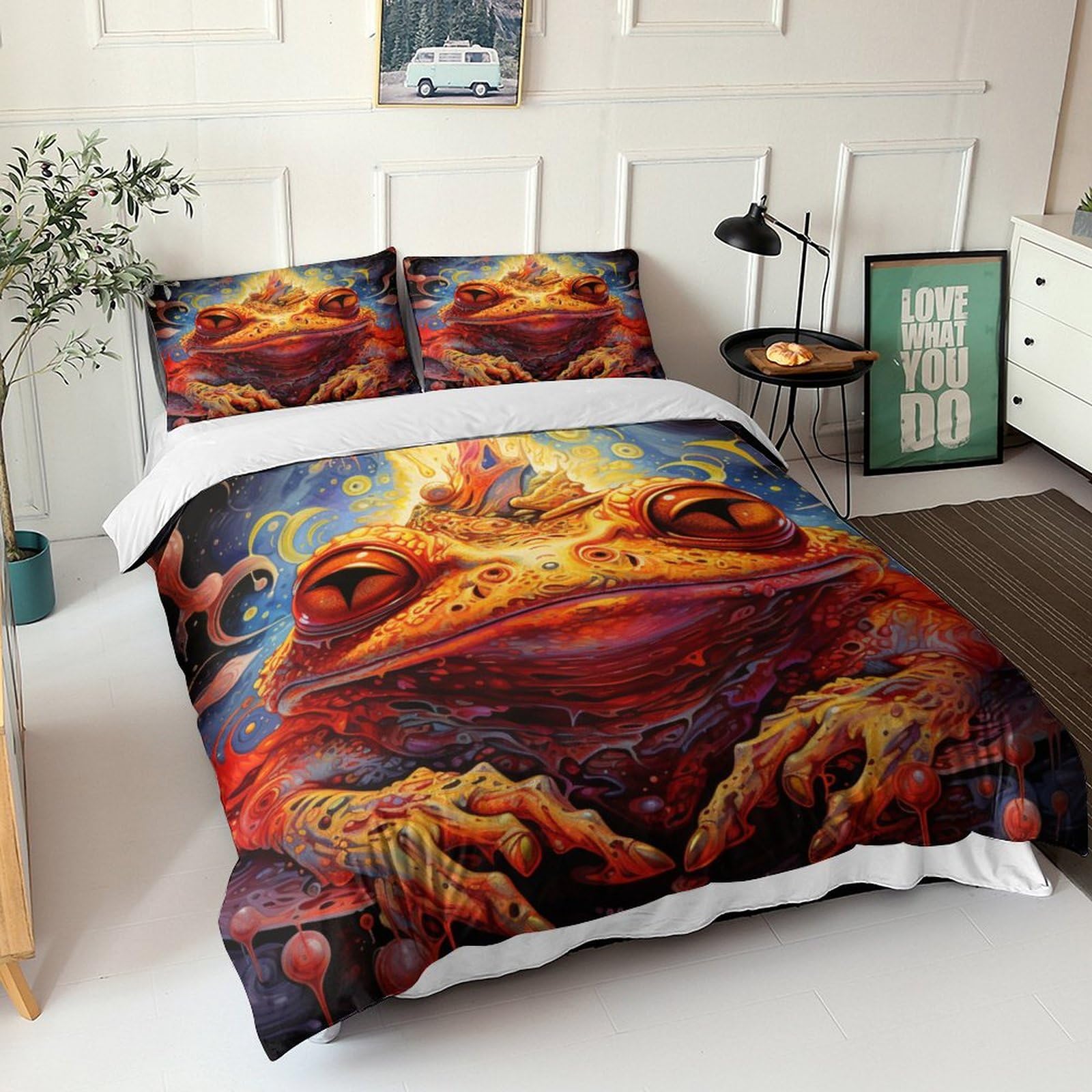 Frosch-Bettwäsche-Set, 3D-Druck, Bettbezug-Set mit Kissenbezügen, Tier-Bettbezug, Heimtextilien, Doppelbett (200 x 200 cm)