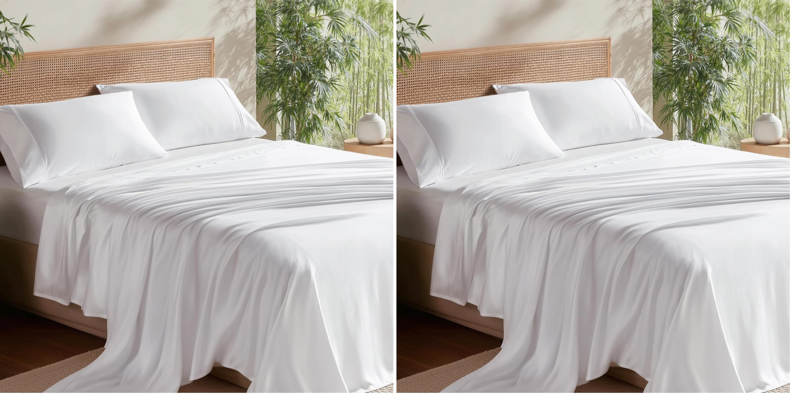 Bedsure King Size Sheet Set, Cooling Sheets, Rayon Derived from Bamboo, Deep Pocket Up to 16", PureWoven, Breathable &amp; Soft, Bed Sheets, Hotel Luxury Silky Bedding for Hot Sleepers, White (Pack of 2)