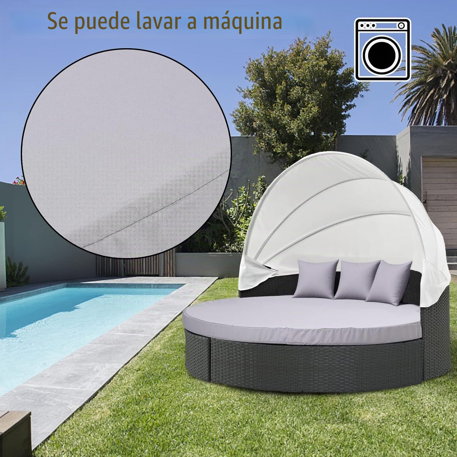 MICTONY Funda de cojín para sofá Cama Exterior, Funda de Repuesto de 66 Pulgadas con Banda elástica, Funda de cojín para Cama Solar, cojín Redondo para Cama Exterior, Solo Funda (sofá Cama no