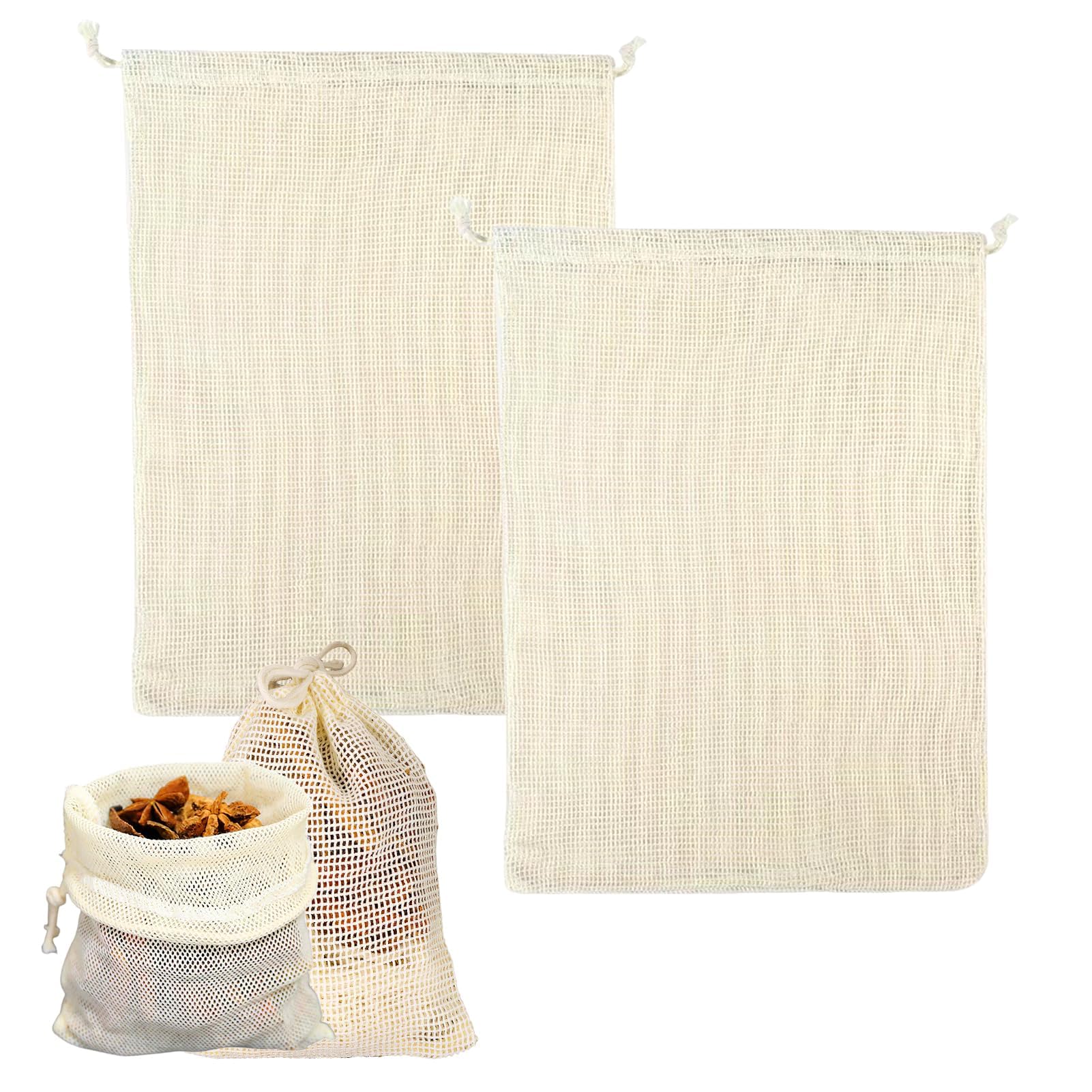 Sac de cuisine réutilisable en maille 20 x 30 cm en coton lavable pour légumineuses