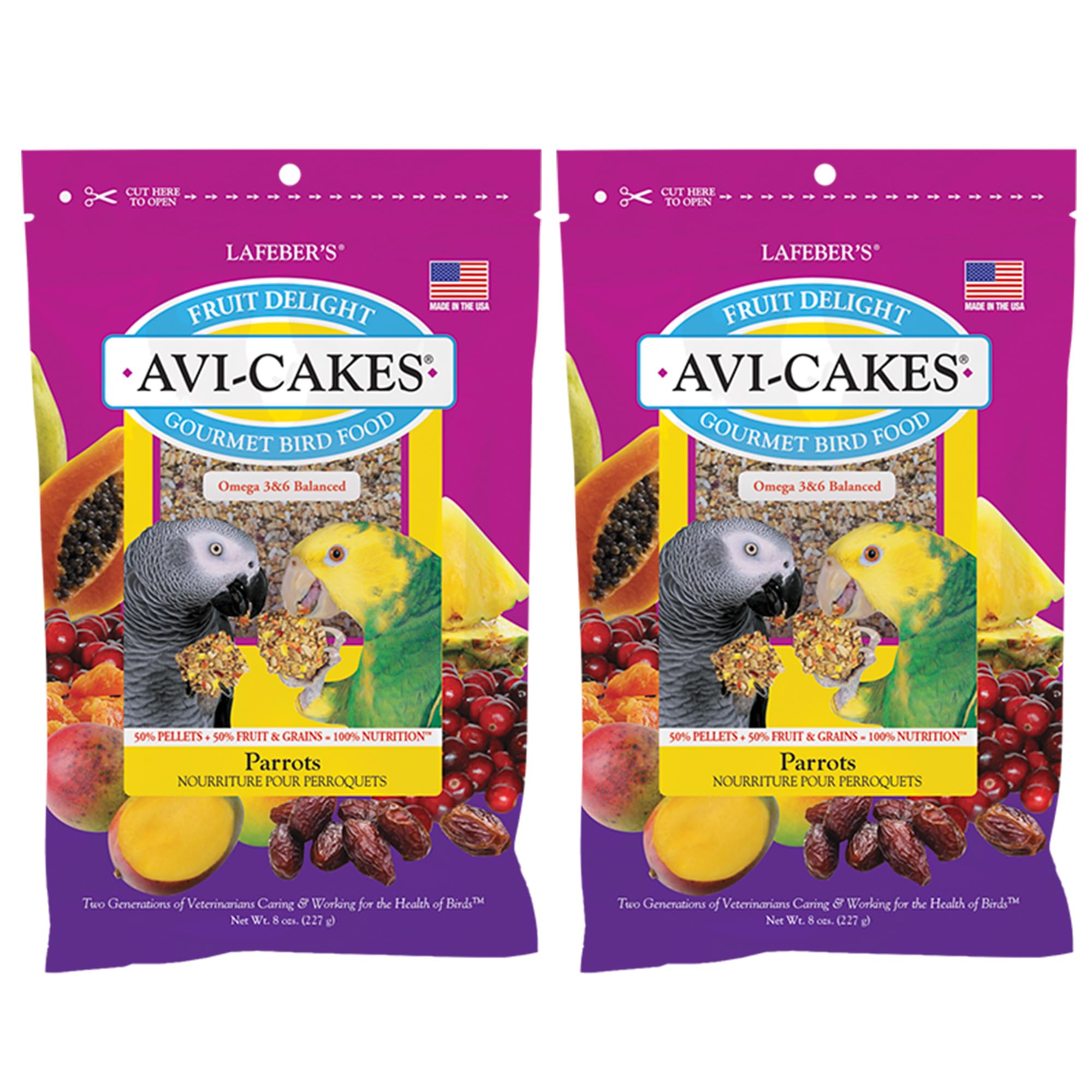 LAFEBER'S Fruit Delight Avi-Cakes Pet Bird Food, Made with Non-GMO and Human-Grade Ingredients, for Parrots (8 oz Pack of 2)