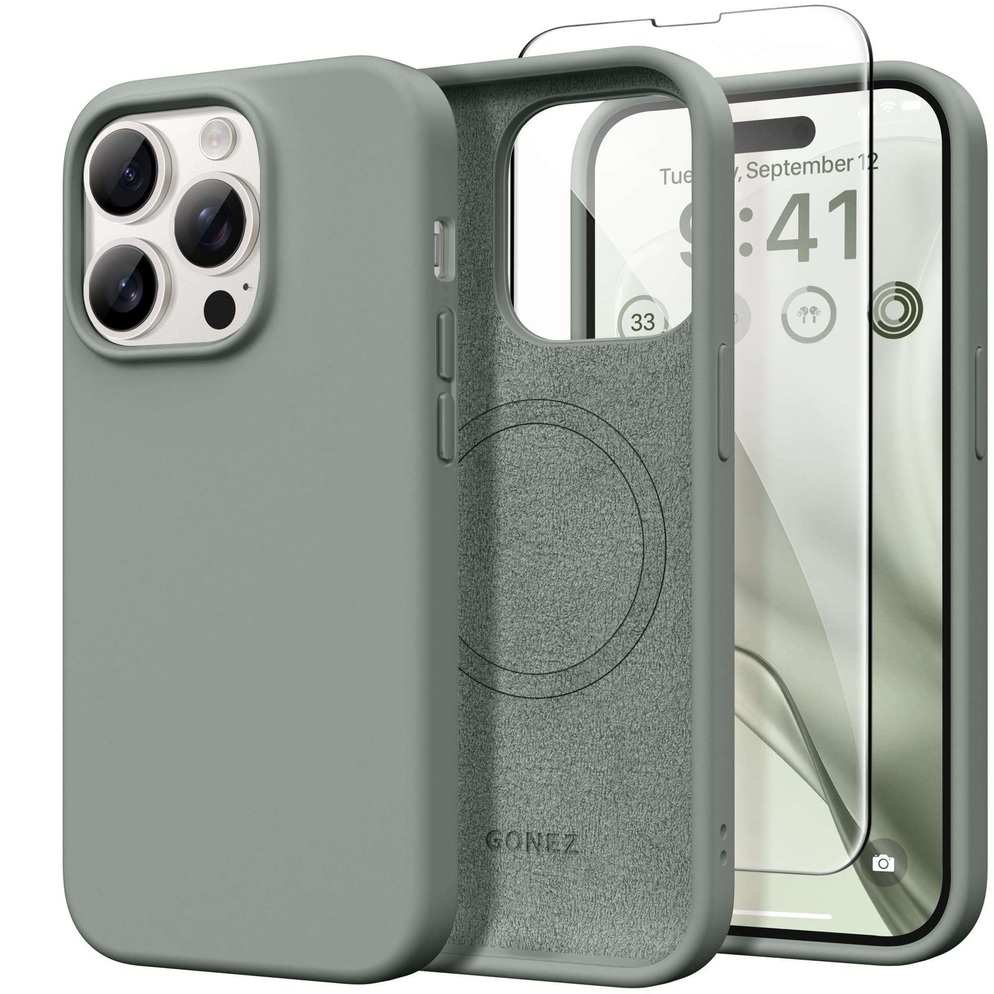 GONEZ Magnetic for iPhone 14 Pro Case, Silicone Cover Calke Green