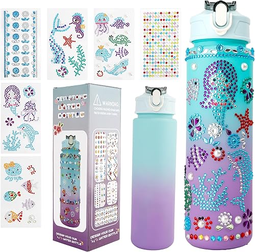Decora tus propios kits de botellas de agua para niñas de 4 a 12 años, calcomanías de gemas para botellas de agua para niñas, kits de manualidades y
