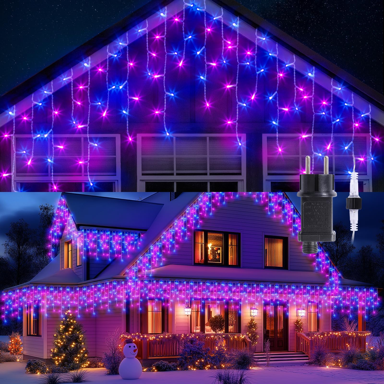 GlobaLink 10M Eisregen Lichterkette, 400 LEDs mit 80 Tropfen, Lila & Blau | Lichtervorhang Außen erweiterbar mit Timer und 8 Modi, IP44 wasserdichte Eiszapfen für Dach, Balkon, Pavillon, Weihnachten